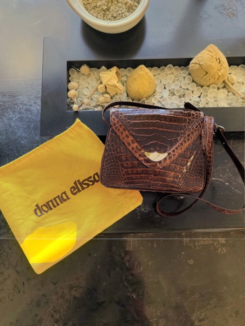 EXCLUSIVE for Saks Fifth Ave Donna Elissa Alligator Leather Bag Gold Hardware